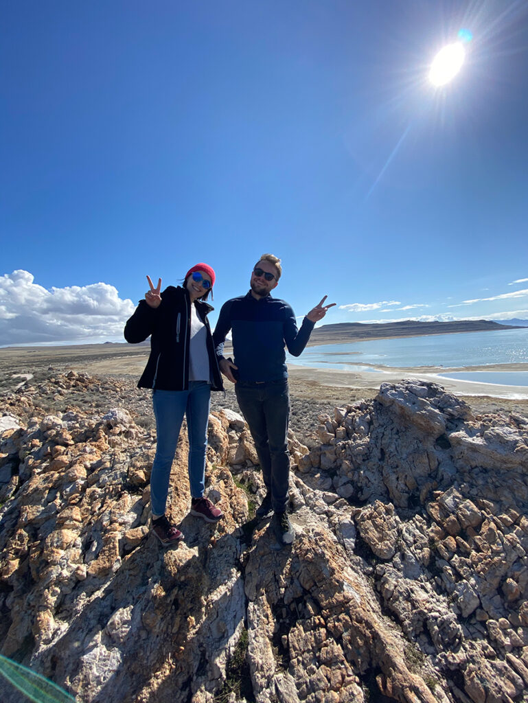 Me wearing my Saucony trail running shoes at Antelope Island State Park, Utah